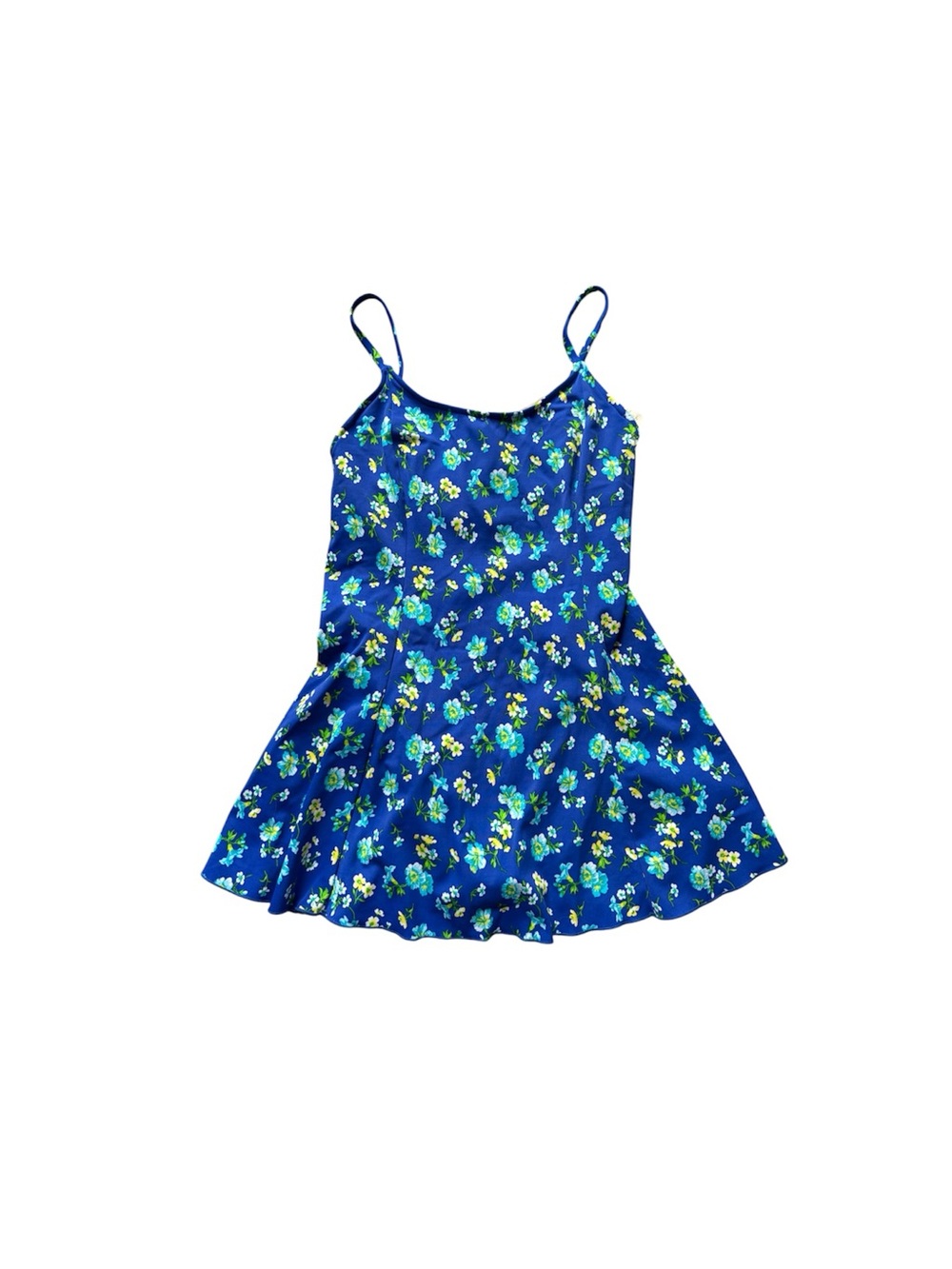 NWT Adrienne Vittadini Blue Floral Spaghetti-Strap Swim Dress 10